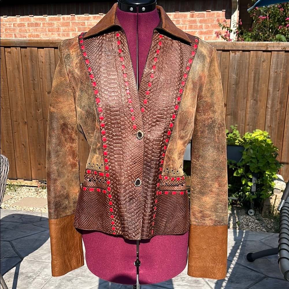 Kippy’s Brown Leather & Suede  Jacket with Red Leather Accents